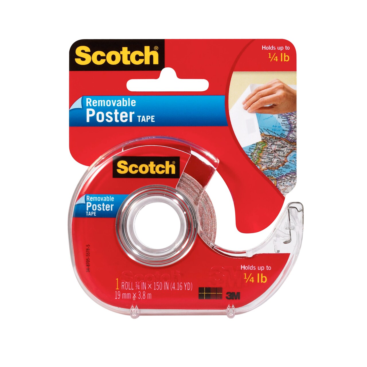 3M Scotch Removable Double-Sided Poster Tape Dispenser, 3/4" x 150"